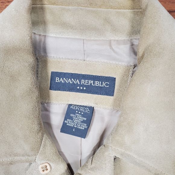 Vintage Banana Republic Heavy Duty Tan Suede Leather Button Jacket men’s Large - Picture 3 of 12